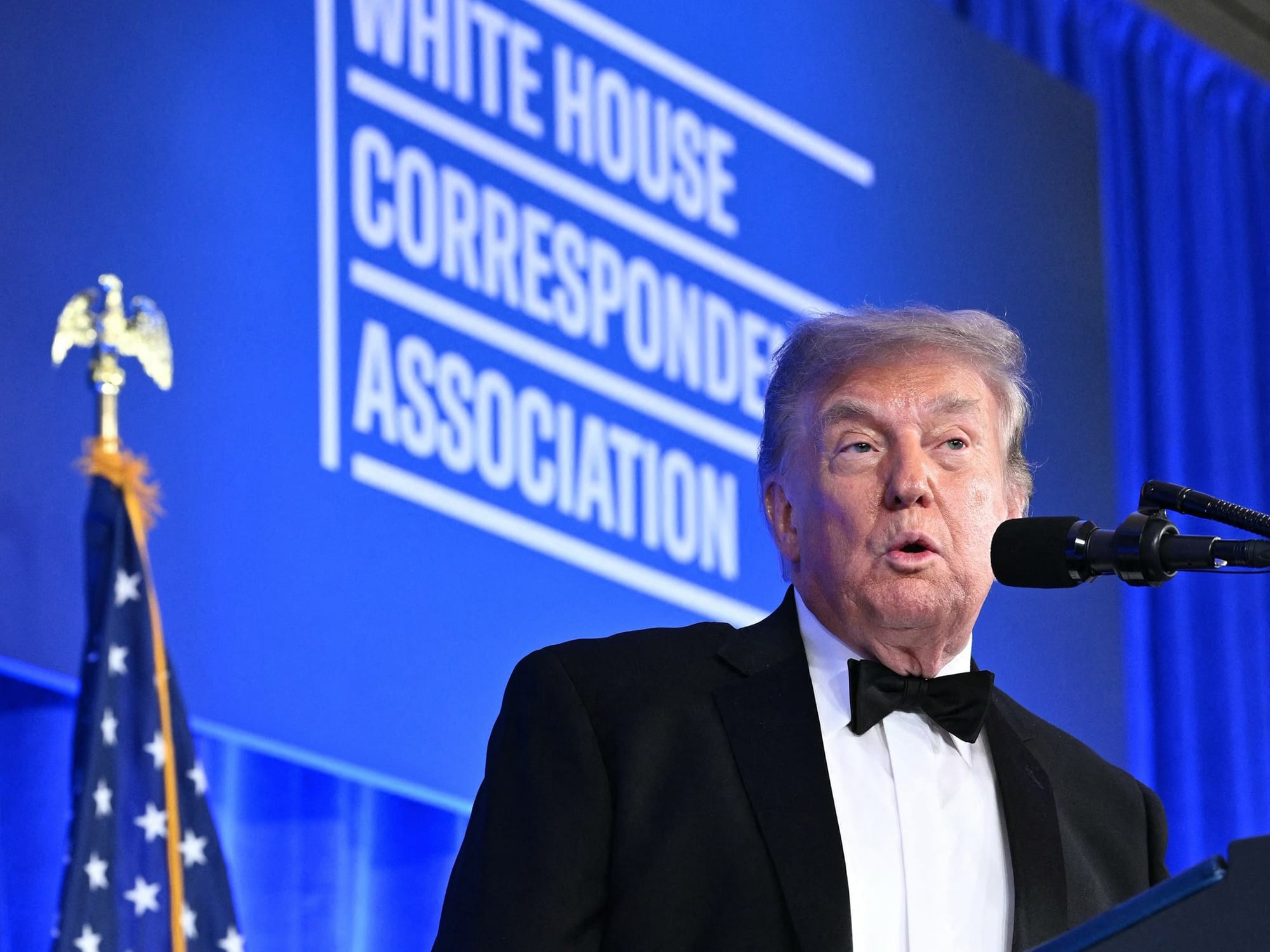 President Donald Trump speaks during the 2026 White House Correspondents' Association Dinner