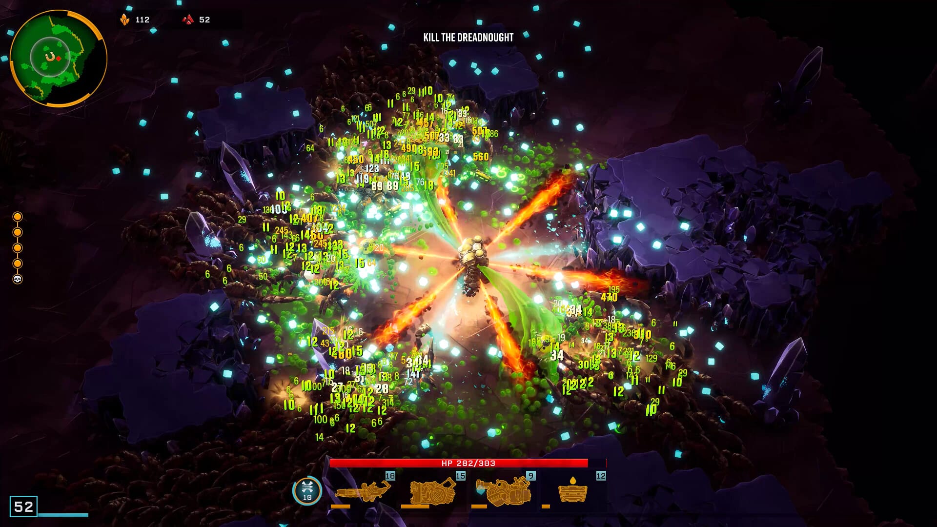 A Digger fighting off a horde of bugs in Deep Rock Galactic: Survivor