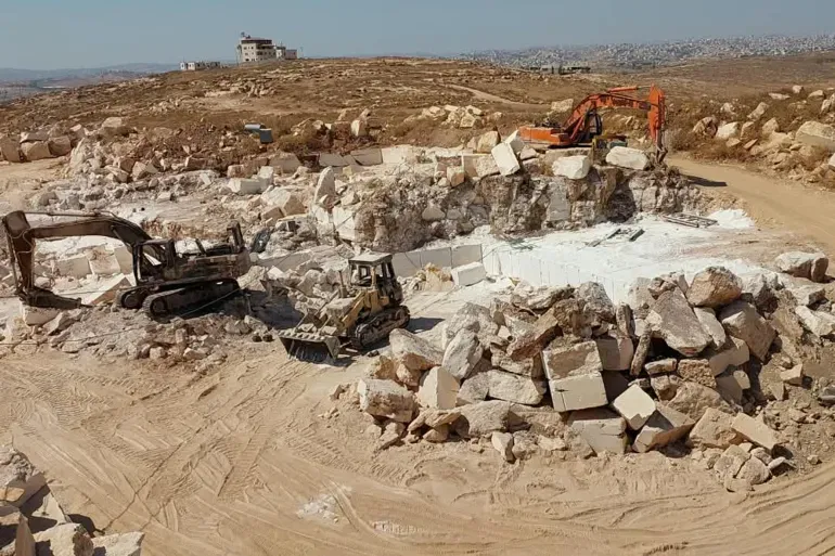 The stone quarry owned by Khaled Al-Zaarir in As-Samu remains out of operation after a devastating arson attack by Israeli settlers
