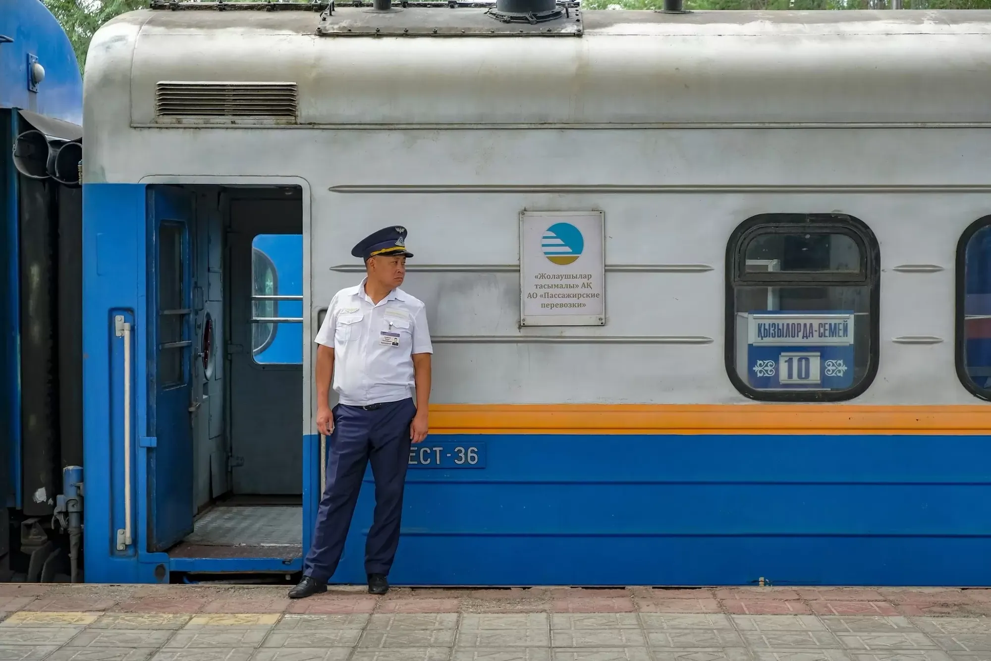 A train at Alatau railway station, Kazakhstan