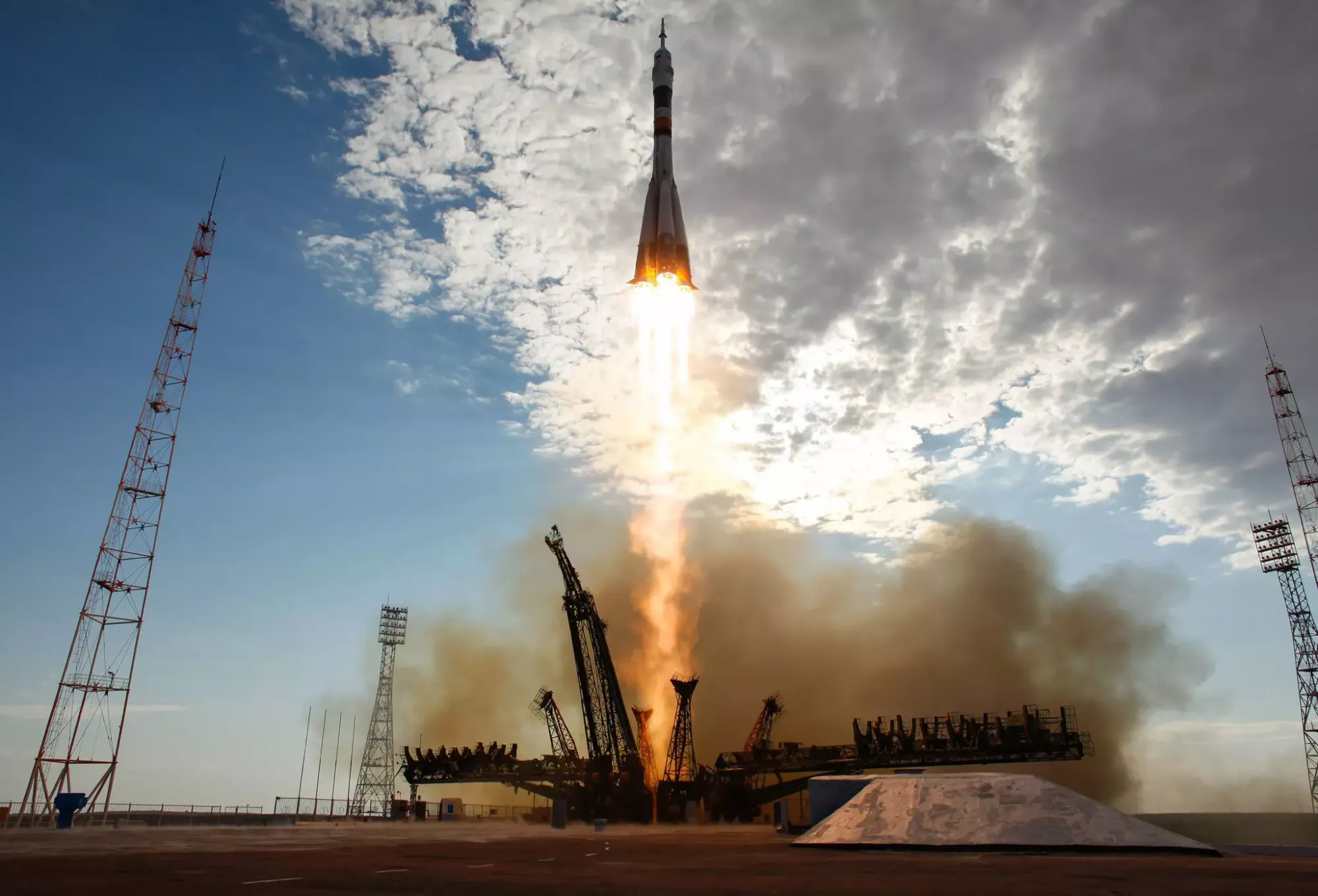 Soyuz TMA-05M rocket launch from the Baikonur Cosmodrome