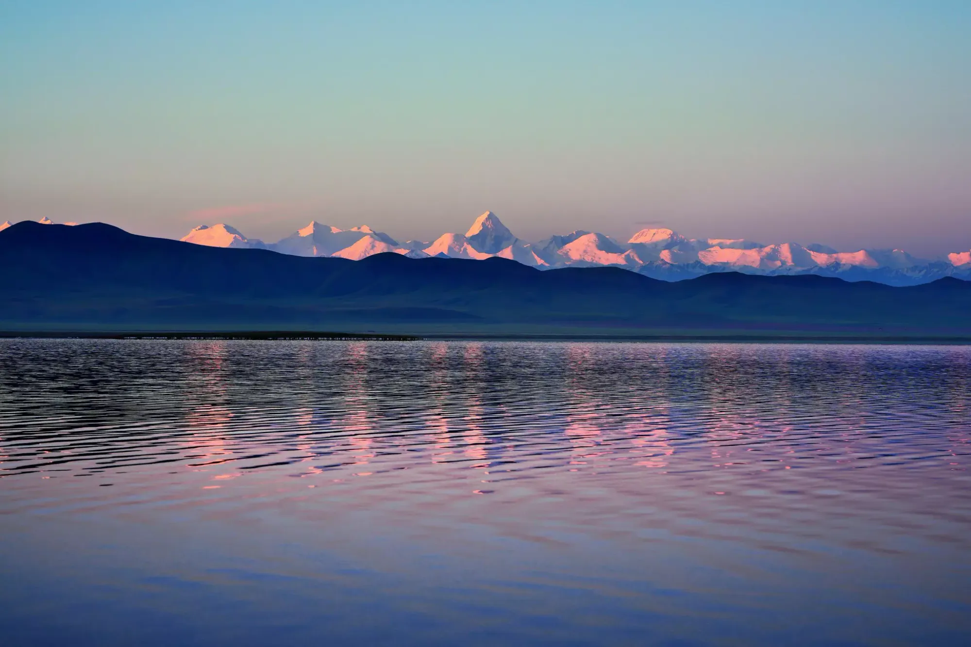 Sunrise over Tuzkol Lake in the Tian Shan mountains
