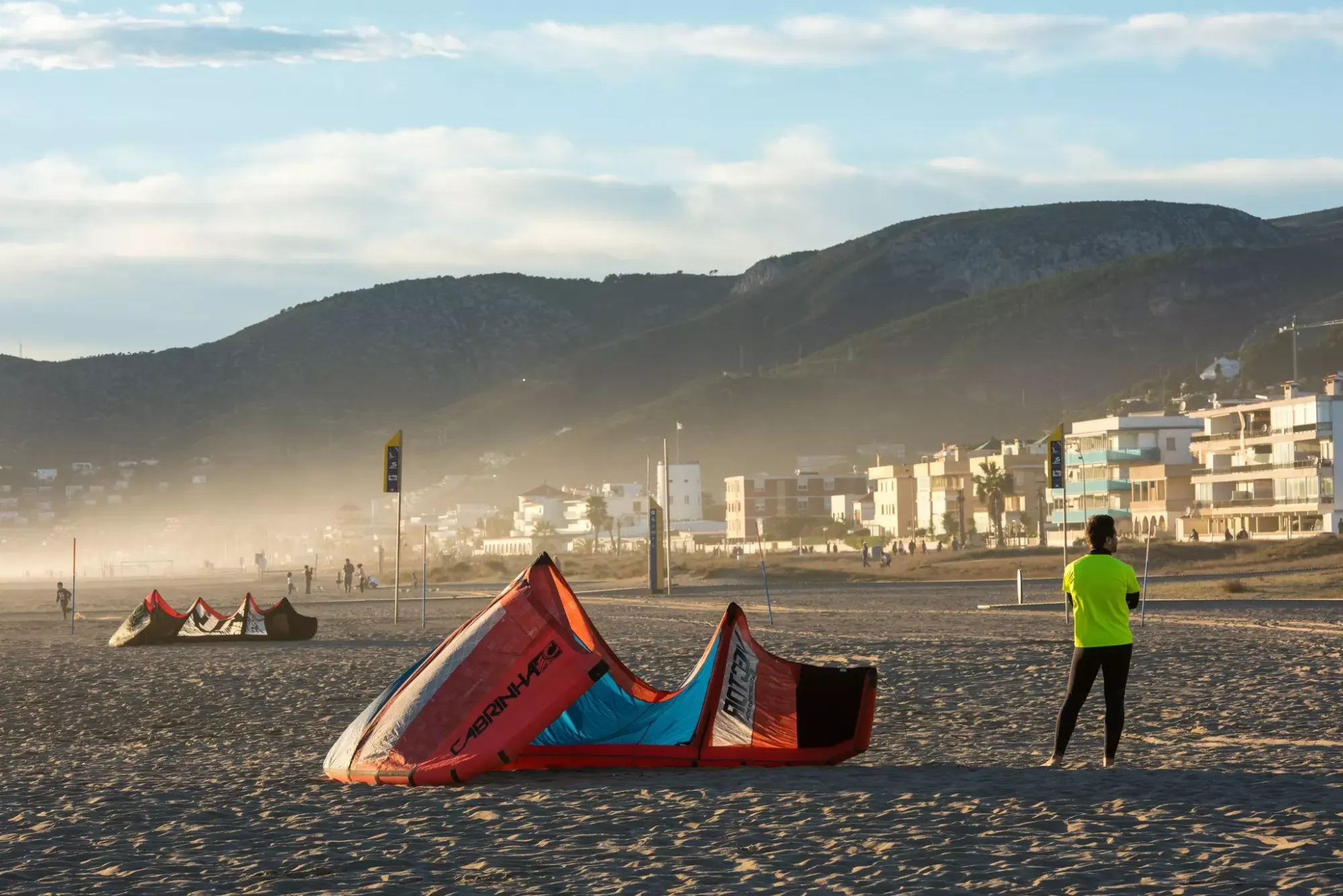 Kitesurfers on the beach at Castelldefels
