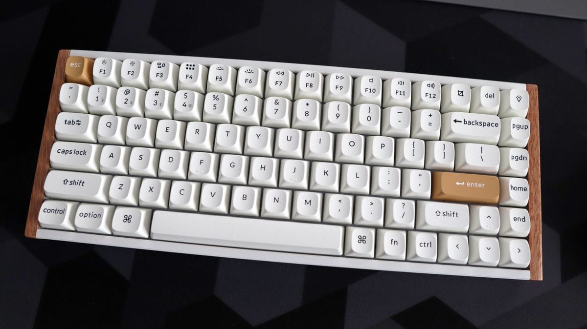 Keychron K2 HE ลายไม้ คีย์แคปสีขาว เปิด RGB