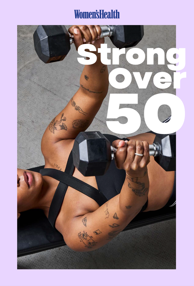A person lifting dumbbells, promoting strength and fitness for women over 50.