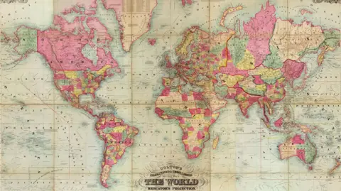 แผนที่โลกแบบเมอร์เคเตอร์ฉบับประวัติศาสตร์ ปี 1854