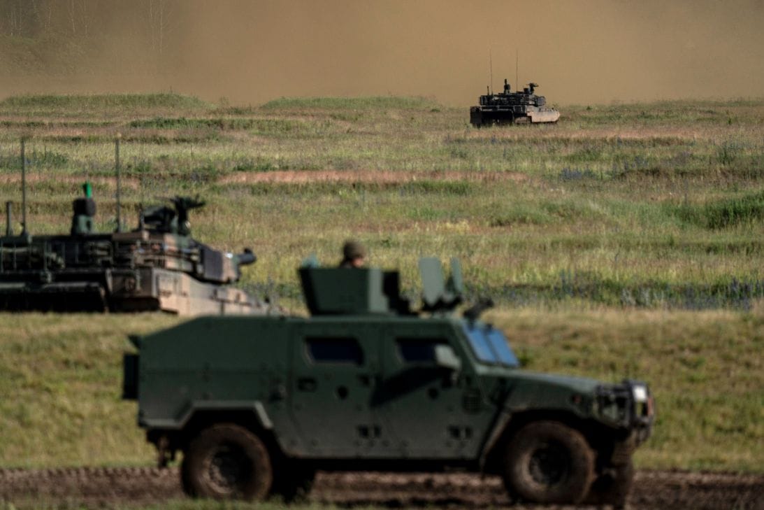 Military personnel from Poland, Lithuania, and France take part in training exercises during Operation Brave Boar 26 at the Orzysz Land Forces Training Center near the Suwalki Gap in Poland, on June 17.