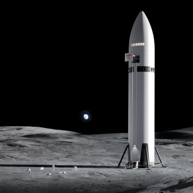 ภาพศิลปินจินตนาการ Starship ลงจอดบนดวงจันทร์