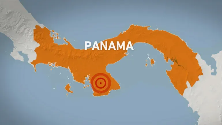 แผนที่แสดงจุดเกิดแผ่นดินไหวขนาด 7.7 ที่ปานามา