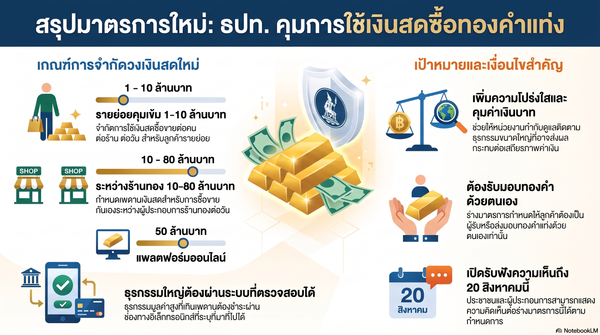 ธปท. เล็งคุมเงินสดซื้อทองคำแท่ง สกัดเงินไม่ชัดเจนเข้าระบบ